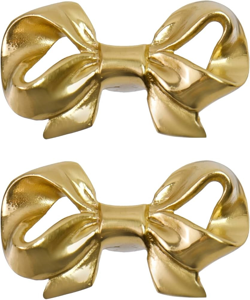 2Pcs Bow Drawer Knobs Brass Metal Cabinet Knobs Decorative Single Hole Gold Dresser Knobs | Amazon (US)