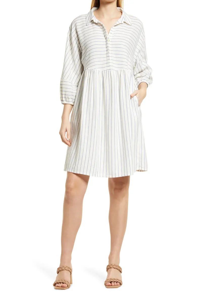 Caslon® Stripe Long Sleeve Linen Blend Dress | Nordstrom | Nordstrom