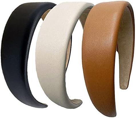 3PCS Leather Headband for Women Wide PU Padded Headband Fashion Comfy Headbands Hairband for Women a | Amazon (US)
