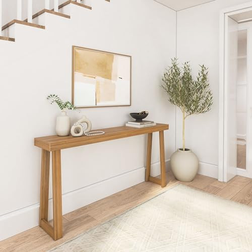 Plank+Beam Solid Wood Console Table, 66 Inch, Sofa Table, Narrow Entryway Table for Hallway, Behind The Couch, Living Room, Foyer, Easy Assembly, Pecan | Amazon (US)