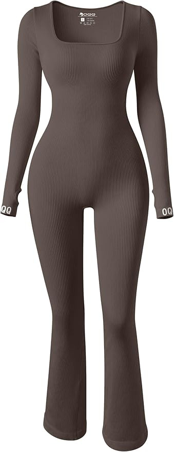 OQQ Women Yoga Jumpsuits Ribbed Exercise Long Sleeve Tops Bell Bottoms Flare Jumpsuits | Amazon (US)