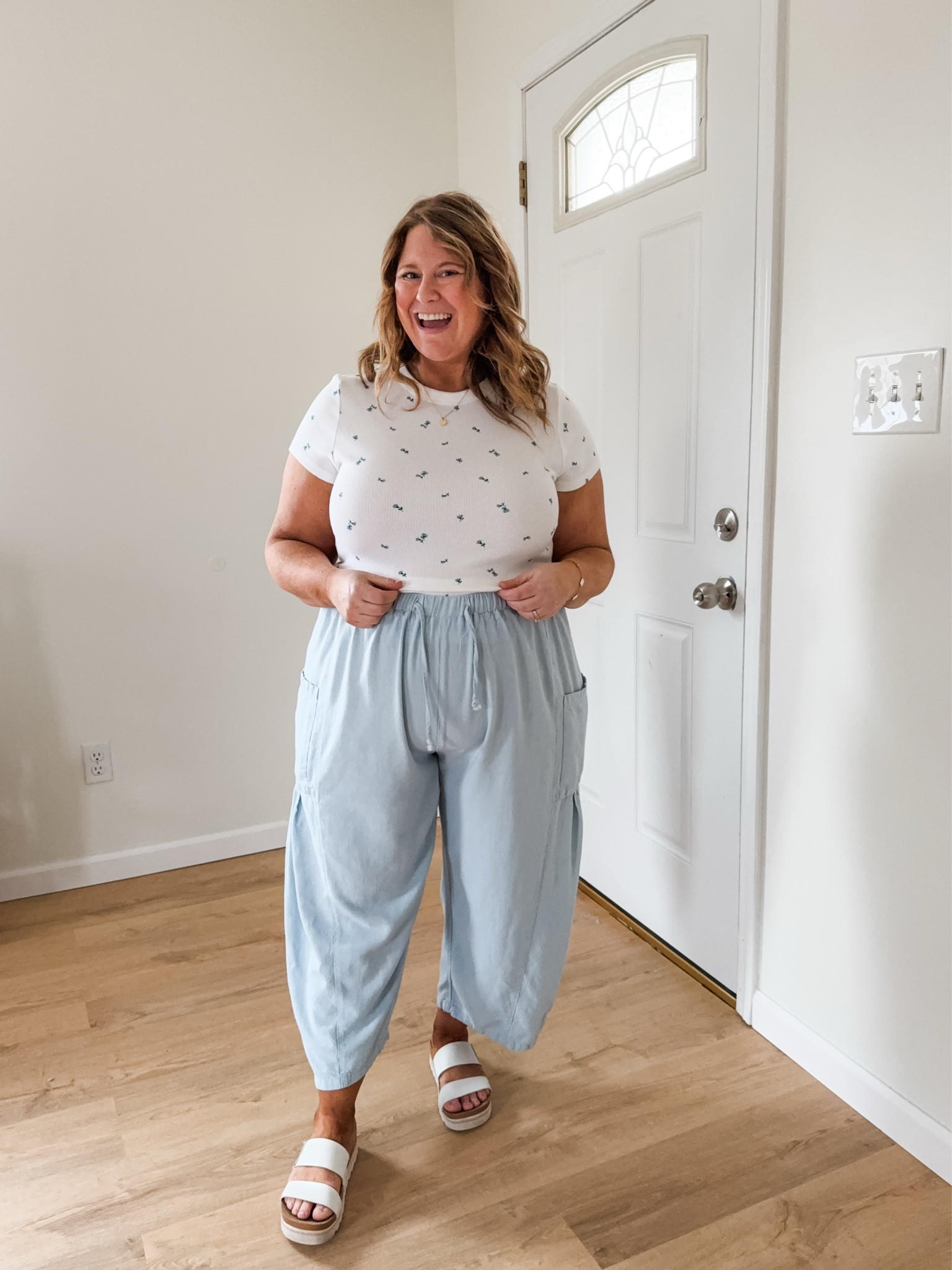 Wearing a large in my linen pants and an XL in my floral tee  

#LTKMidsize #LTKBump #LTKSeasonal