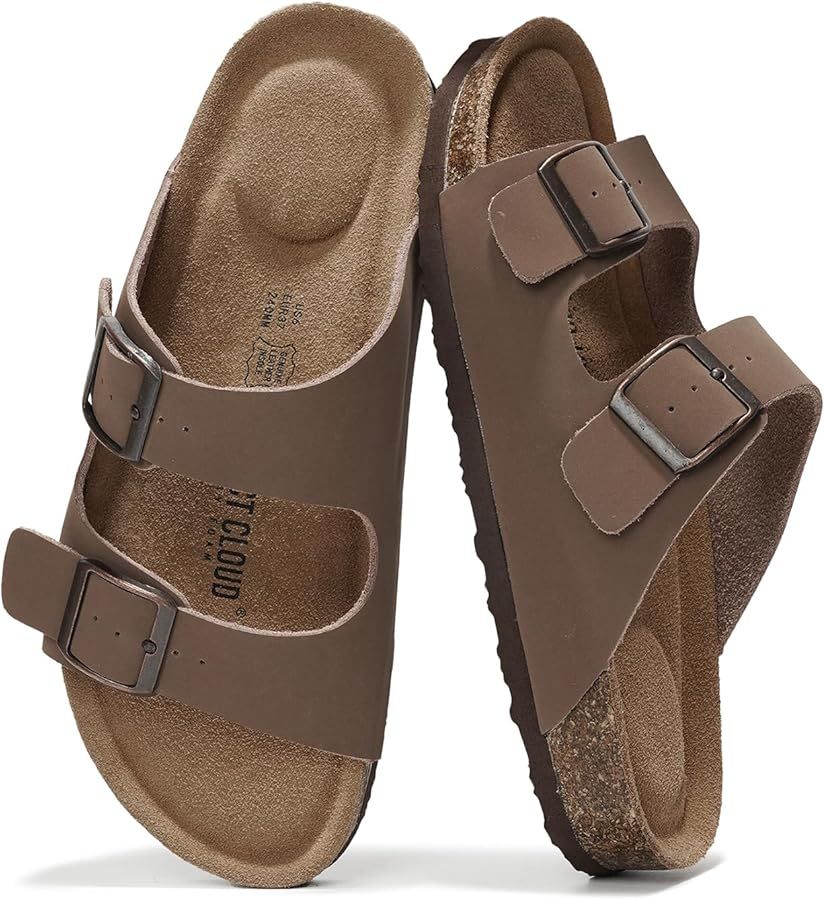 100% Genuine Leather Flat Sandals Women Comfortable Beach Essentials Womens Sandals Memory Foam V... | Amazon (US)