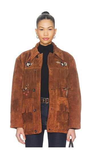 Found Hand Embroidered Suede Fringe Jacket in Brown. - size XS | Revolve Clothing (Global)