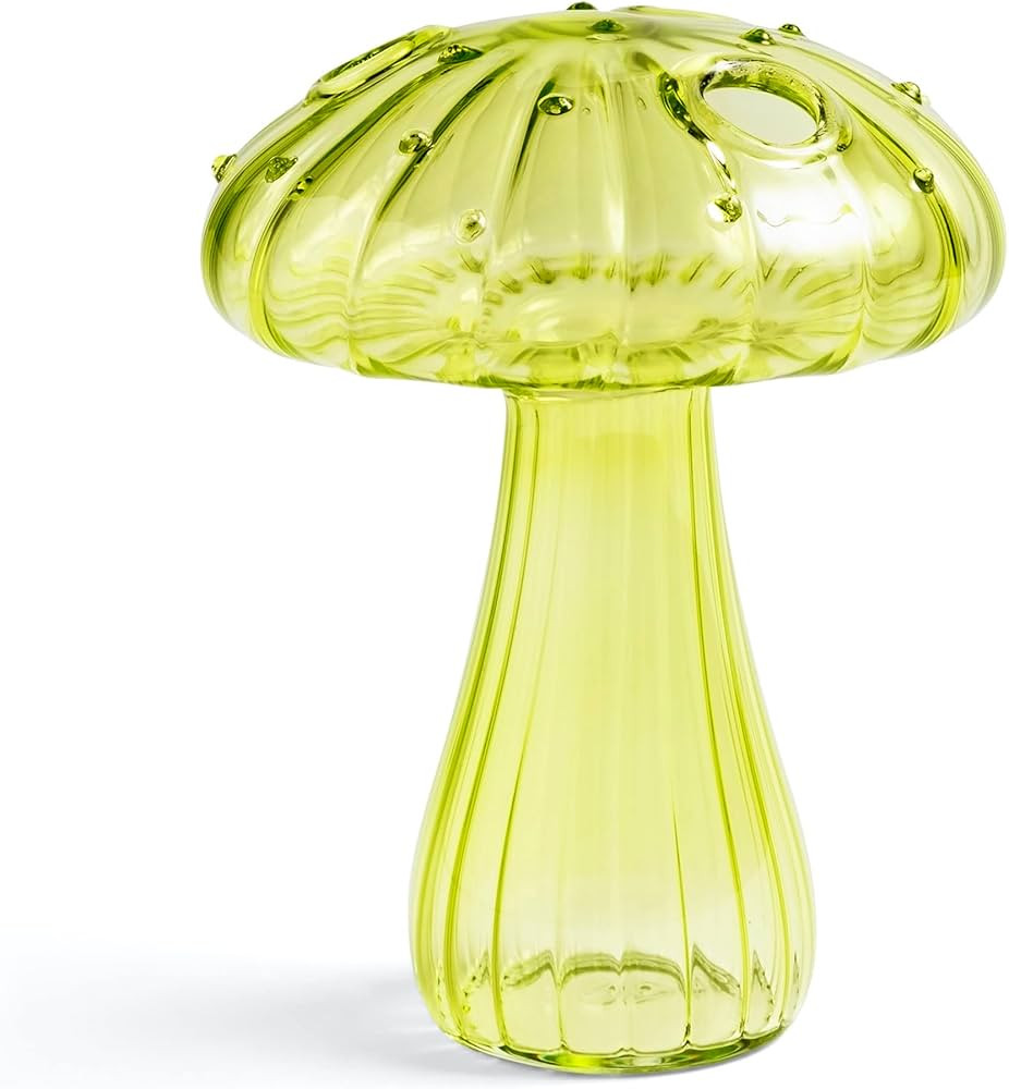 Hafhef Decorative Mushroom Vase, Delicate Flower Vase, Cottagecore Room Decor, Unique Green Glass... | Amazon (US)