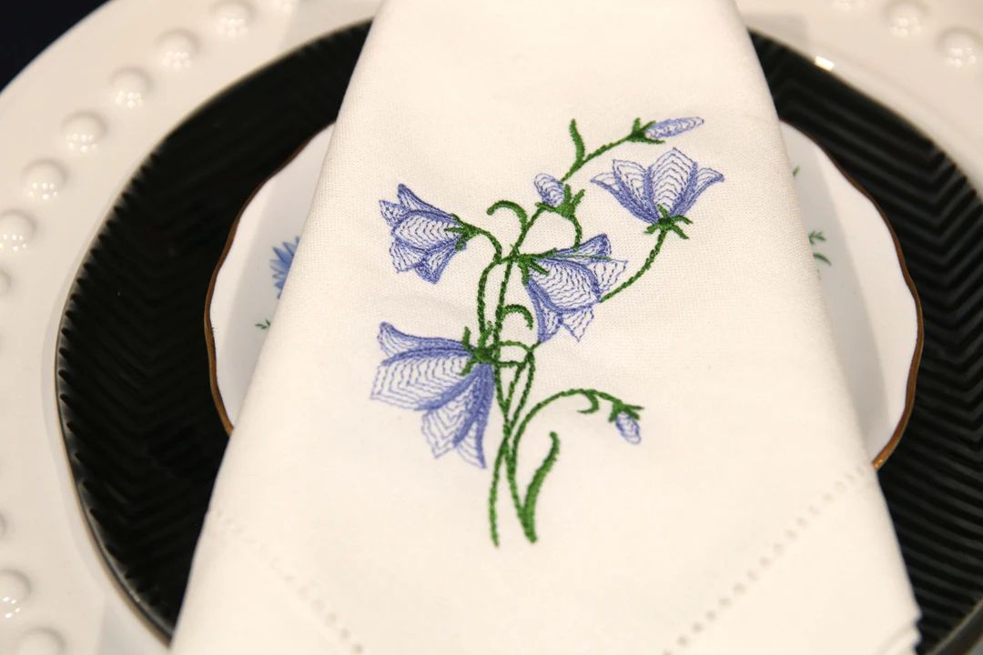 Bluebell embroidered napkins, botanical embroidery, reusable dinner napkins, gift for Mom, spring... | Etsy (US)