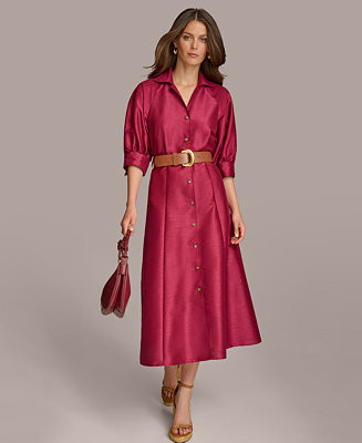 Donna Karan Women's Elbow-Sleeve Belted Shirtdress | Macy's
