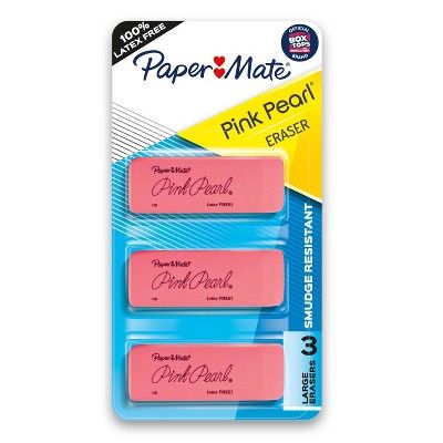 Paper Mate 3pk Pencil Erasers Pink Pearl | Target