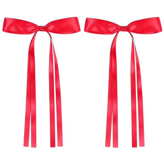 2pcs Hair Clips Bow with Long Tail, Tassel Ribbon Hair Clips for girls, Hair Accessories for Baby... | Amazon (US)