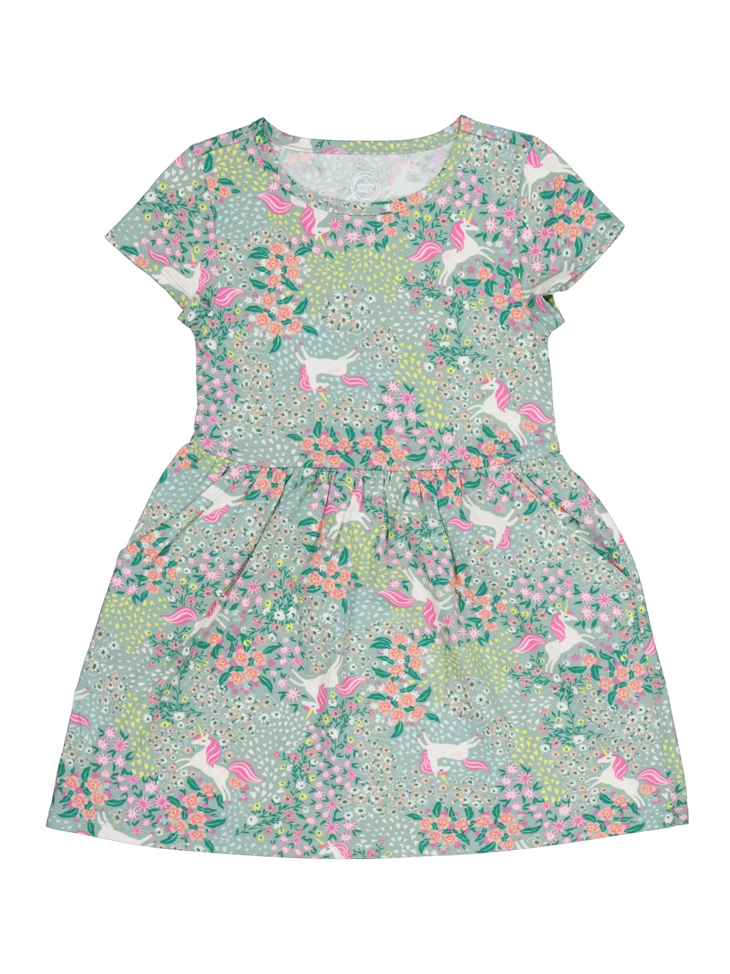 Wonder Nation Girl's Short Sleeve Play Dress, Sizes 4-18 & Plus | Walmart (US)