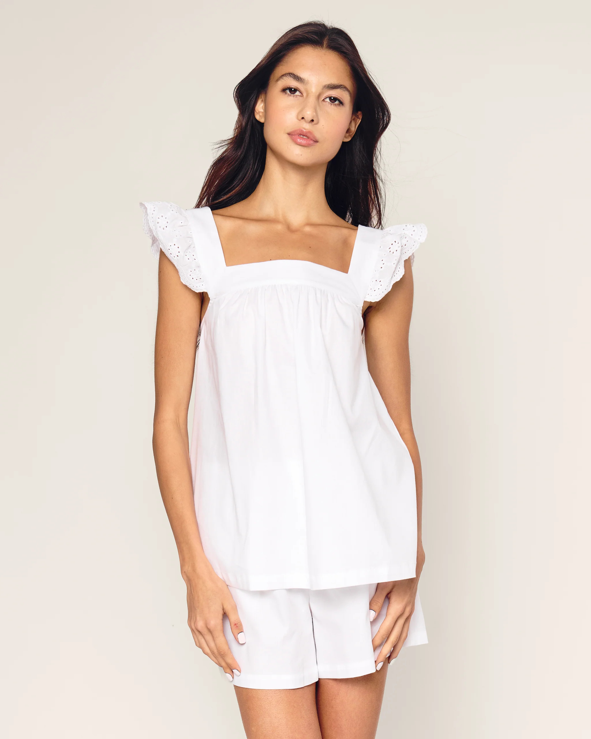 Women's Twill Clara Short Set in White | Petite Plume