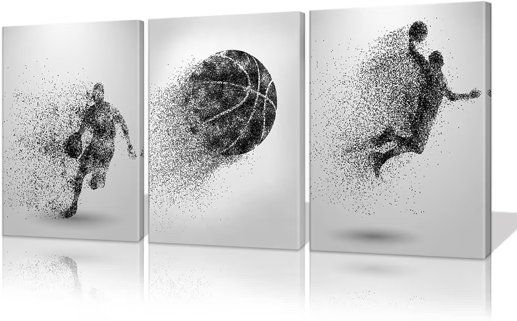 Basketball Canvas Wall Art - Black and White Sports Poster - Particle Silhouette - Set of 3 Frame... | Amazon (US)