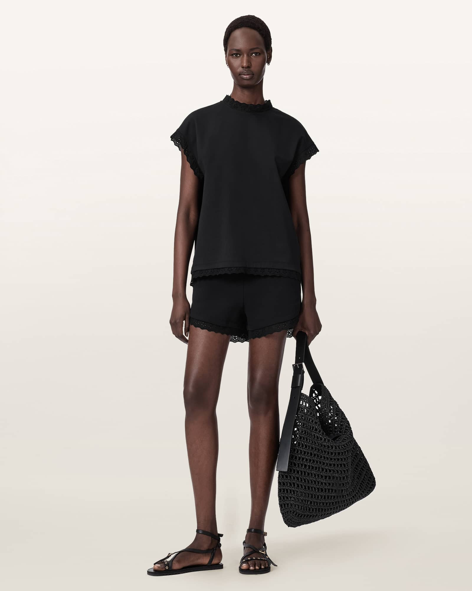 AllSaints Lele Straight Fit Lace Trim Shorts | AllSaints US