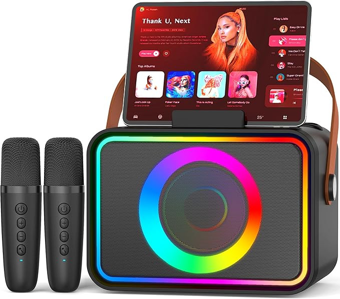 Karaoke Machine,Portable Bluetooth Speaker with 2 Wireless Microphone for Adults & Kids with LED ... | Amazon (US)