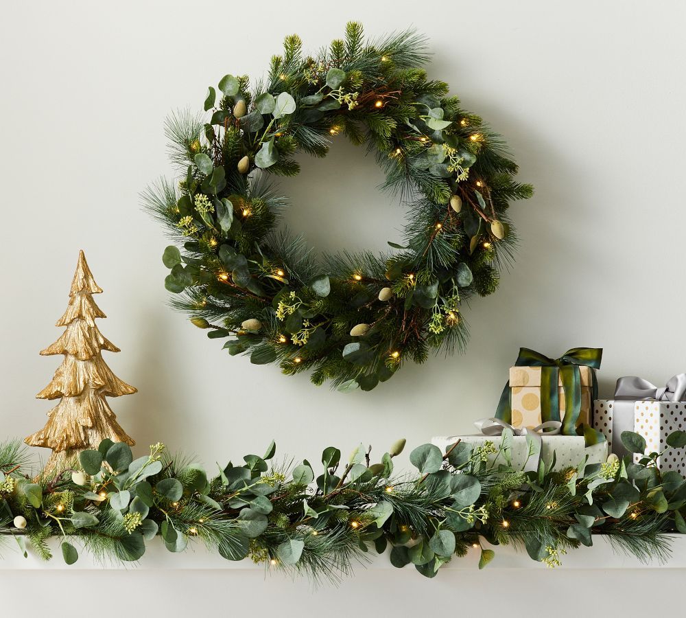 Pre-Lit Faux Eucalyptus and Pine Garland, 5 Ft. | Pottery Barn (US)
