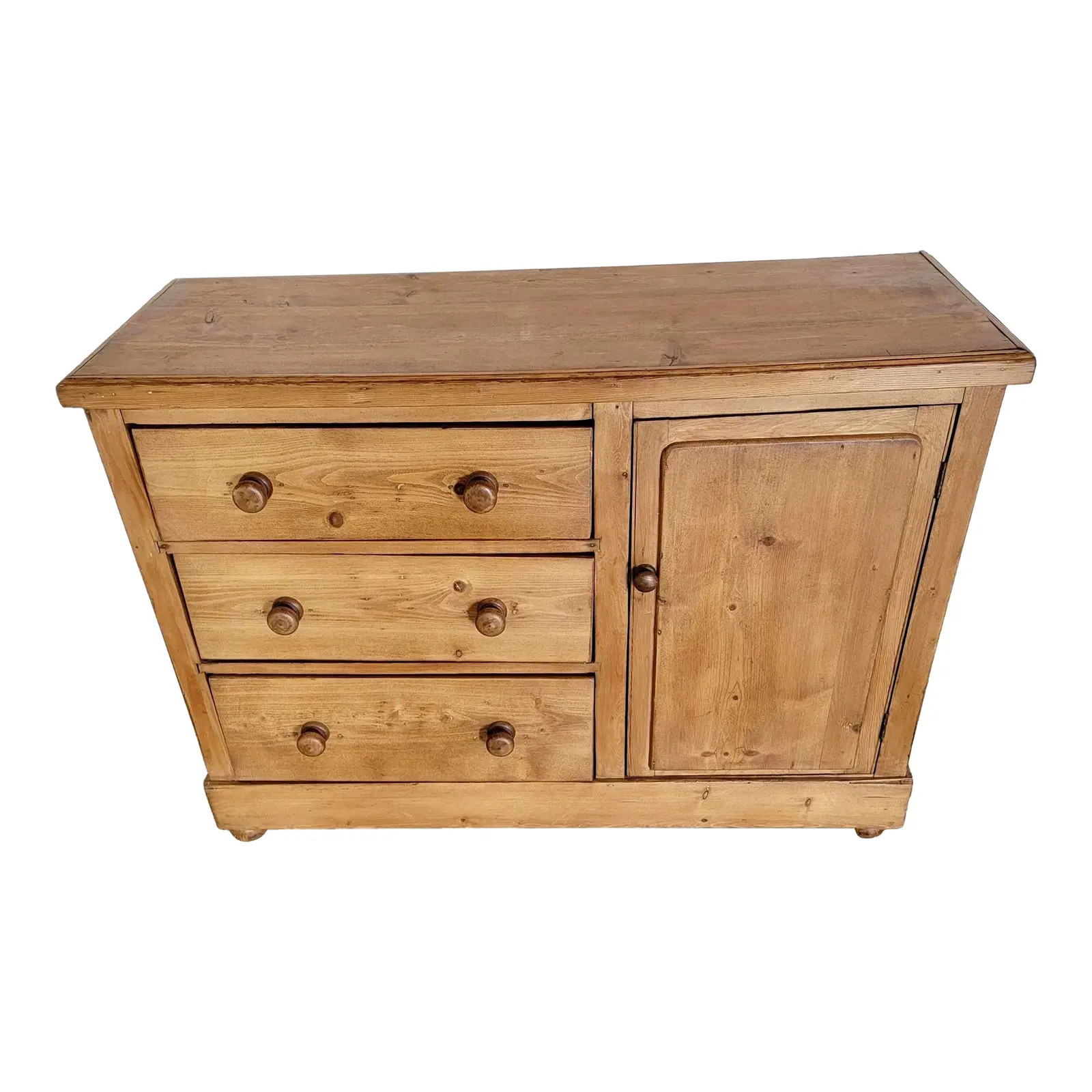 Antique Pine Dresser Base With 3 Drawers and Storage Compartment From England - Circa 1890 | Chairish