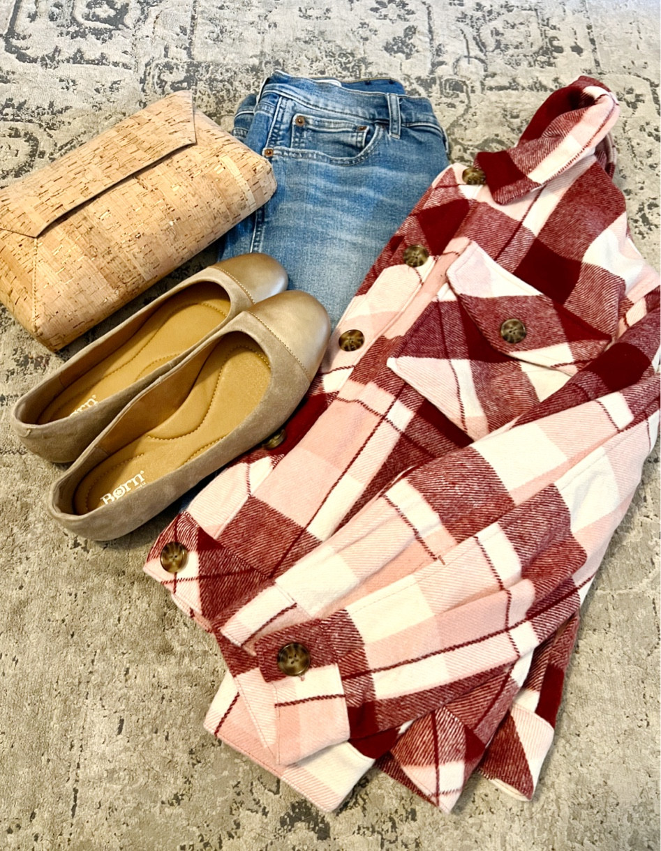 Metallic, Metallic accessories, Cork purse, cap toe ballet flats, Time & Tru Shacket, Walmart fall fashion, Gap jeans, affordable style 

#LTKfindsunder50 #LTKSeasonal #LTKstyletip