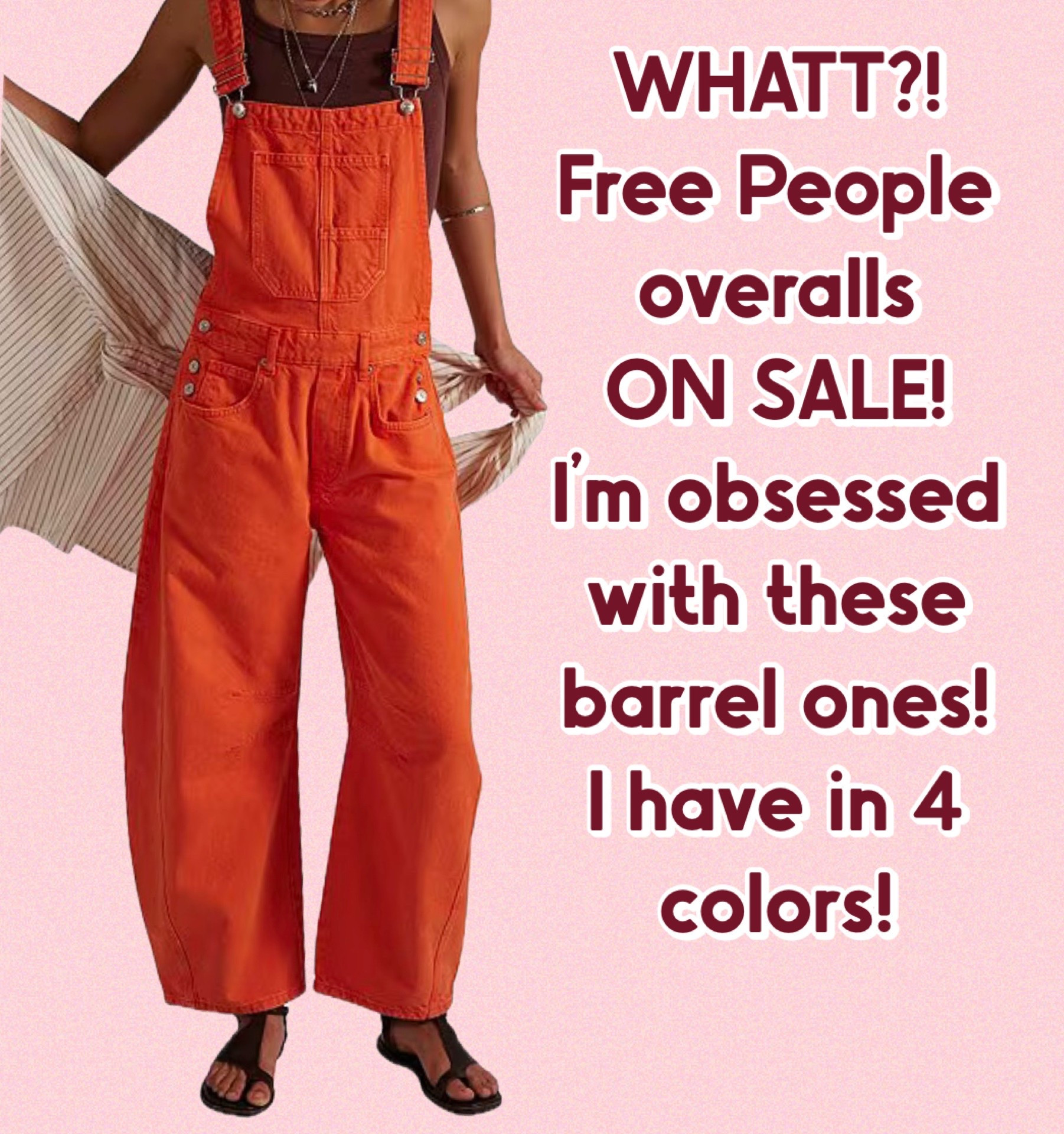 These orange barrel overalls are so good! I have and love them! These are ON SALE & you can’t beat this price. I wear a medium.  
My linked picture shows brown overalls but the orange ones are on sale!

#LTKSaleAlert
