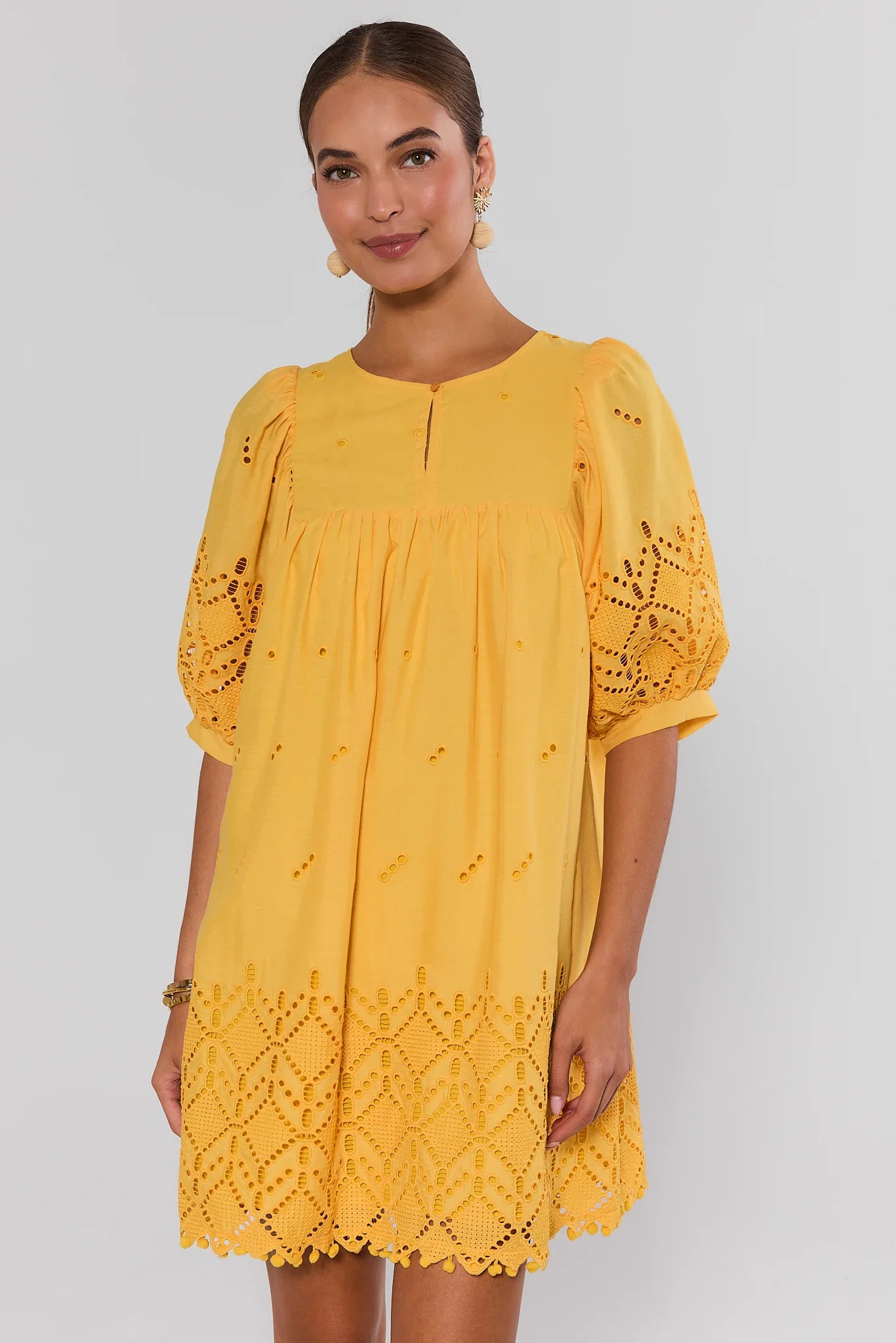 Jolie Yellow Eyelet Short Dress | Avara