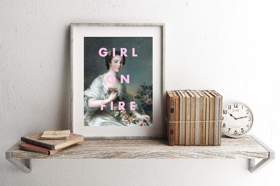 Girl on Fire Pink Wall Art Print, Marie Antoinette Style Art, Gallery Wall Art, Pink Wall Decor, ... | Etsy (US)