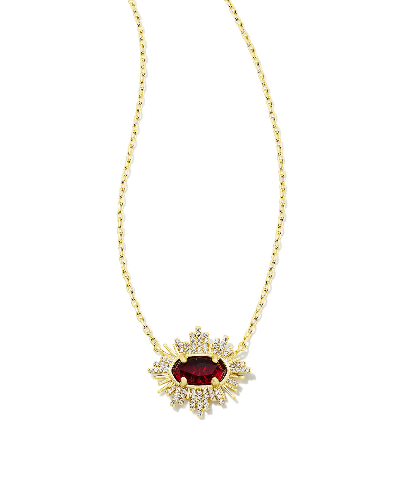Grayson Gold Sunburst Frame Short Pendant Necklace in Red Glass | Kendra Scott