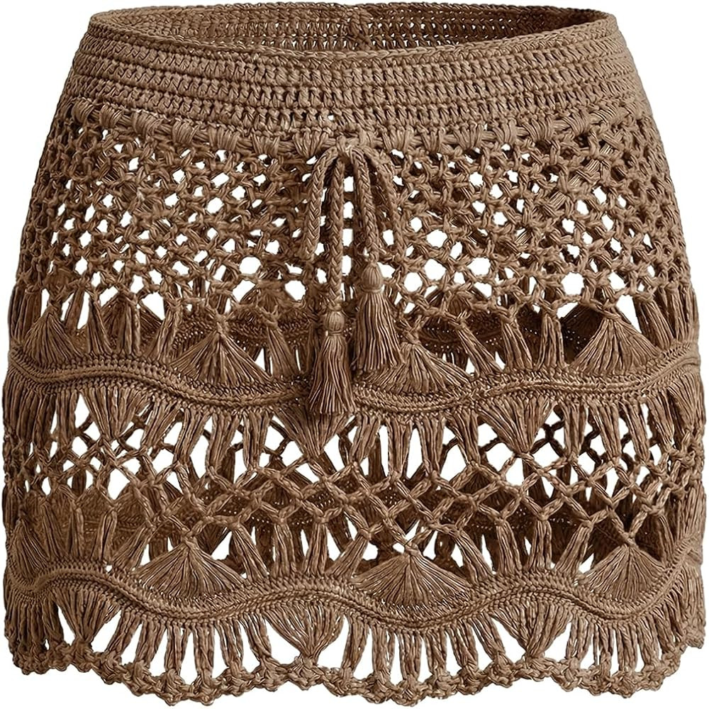 CUPSHE Women Crochet Coverup Skirt Drawstring Knit Mini Skirt Coverup for Swimwear | Amazon (US)