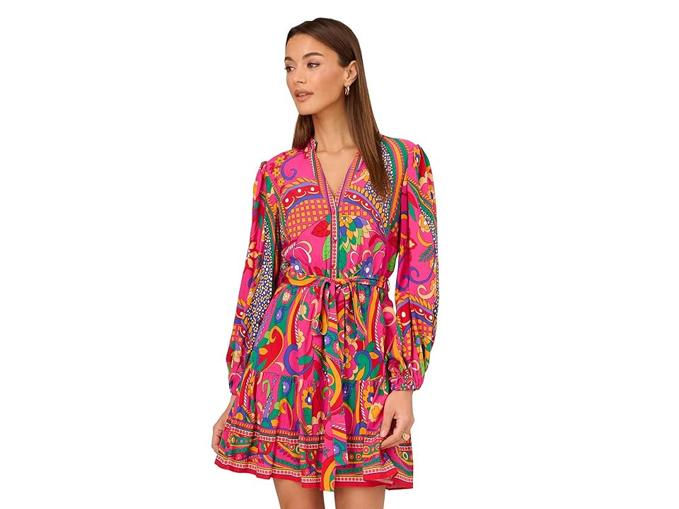 Adrianna Papell Printed Short Dress (Pink Multi) Women's Dress | Zappos