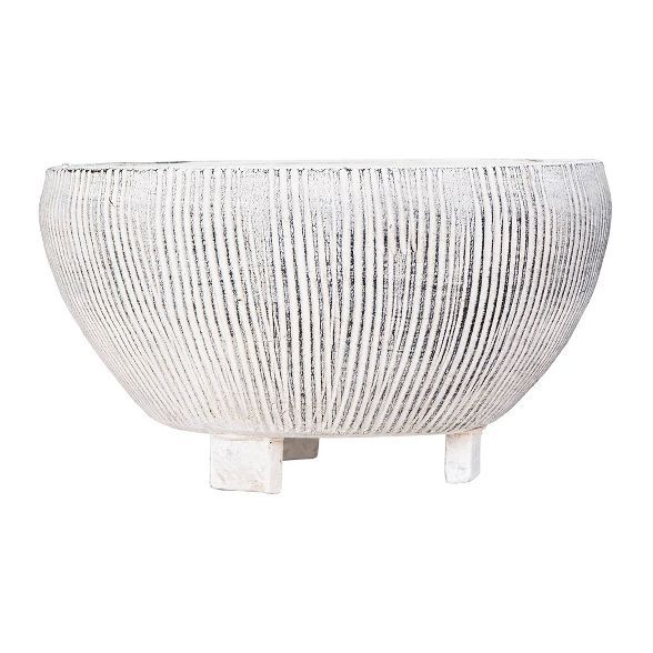 Small Footed Terracotta Planter with Fluted Texture Distressed Cream - 3R Studios | Target