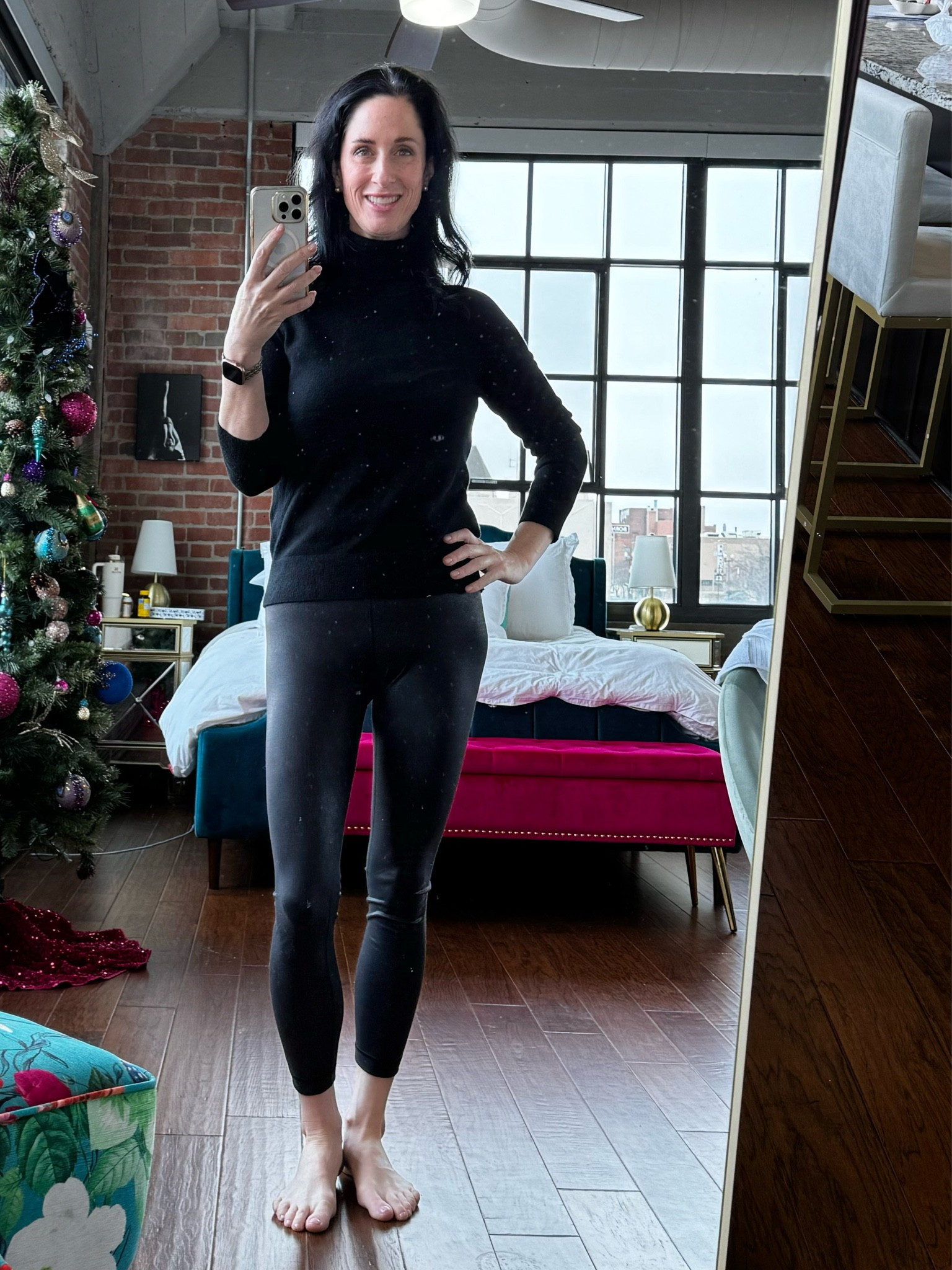 Quick and easy chic look! Spanx leather like leggings and a Quince cashmere sweater!

#LTKOver40 #LTKFindsUnder50