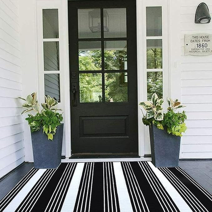 RRUI Black and White Striped Rug 2' x 3' Reversible Cotton Woven Washable Area Rugs for Layered D... | Amazon (US)