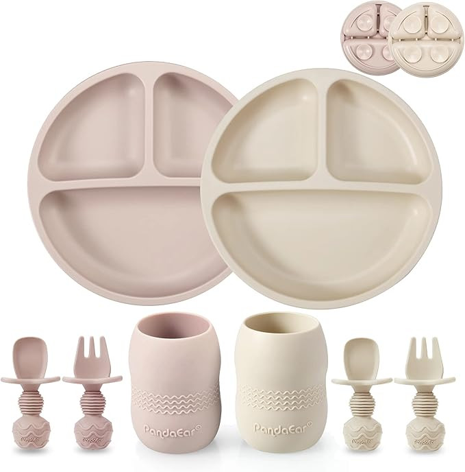 PandaEar Silicone Baby Feeding Set| 2 Pack Silicone Divided Suction Plate and 2 Pack Tiny Cup wit... | Amazon (US)
