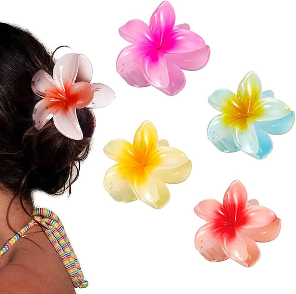 4 Pieces Plumeria Flower Hair Claw Clips Acrylic Hair Jaw Clips Hawaiian Hair Claw Clips Jaw Clip... | Amazon (UK)