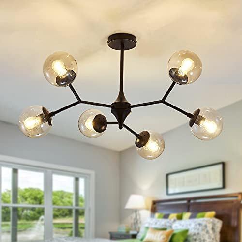 UOFUS 6-Light Chandelie Rustic Vintage Ceiling Light with Glass Globes Mid Century Pendant Lighting  | Amazon (US)