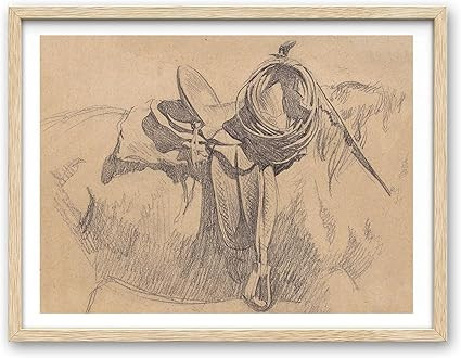iHery Natural OAK Wood Western Cowboy Saddle Framed Wall Art, 12x16 in Cowboy Vintage Sketch Mid ... | Amazon (US)