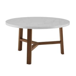 30 in. White/Acorn Medium Round Marble Coffee Table | The Home Depot
