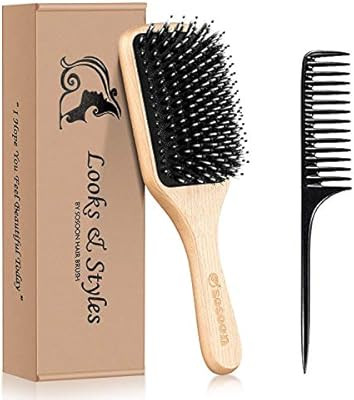 Hair Brush, Sosoon Boar Bristle Paddle Hairbrush for Long Short Thick Thin Curly Straight Wavy Dr... | Amazon (US)