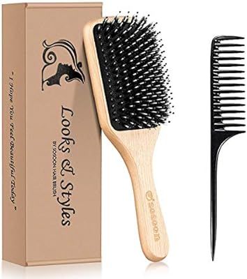 Hair Brush, Sosoon Boar Bristle Paddle Hairbrush for Long Short Thick Thin Curly Straight Wavy Dr... | Amazon (US)
