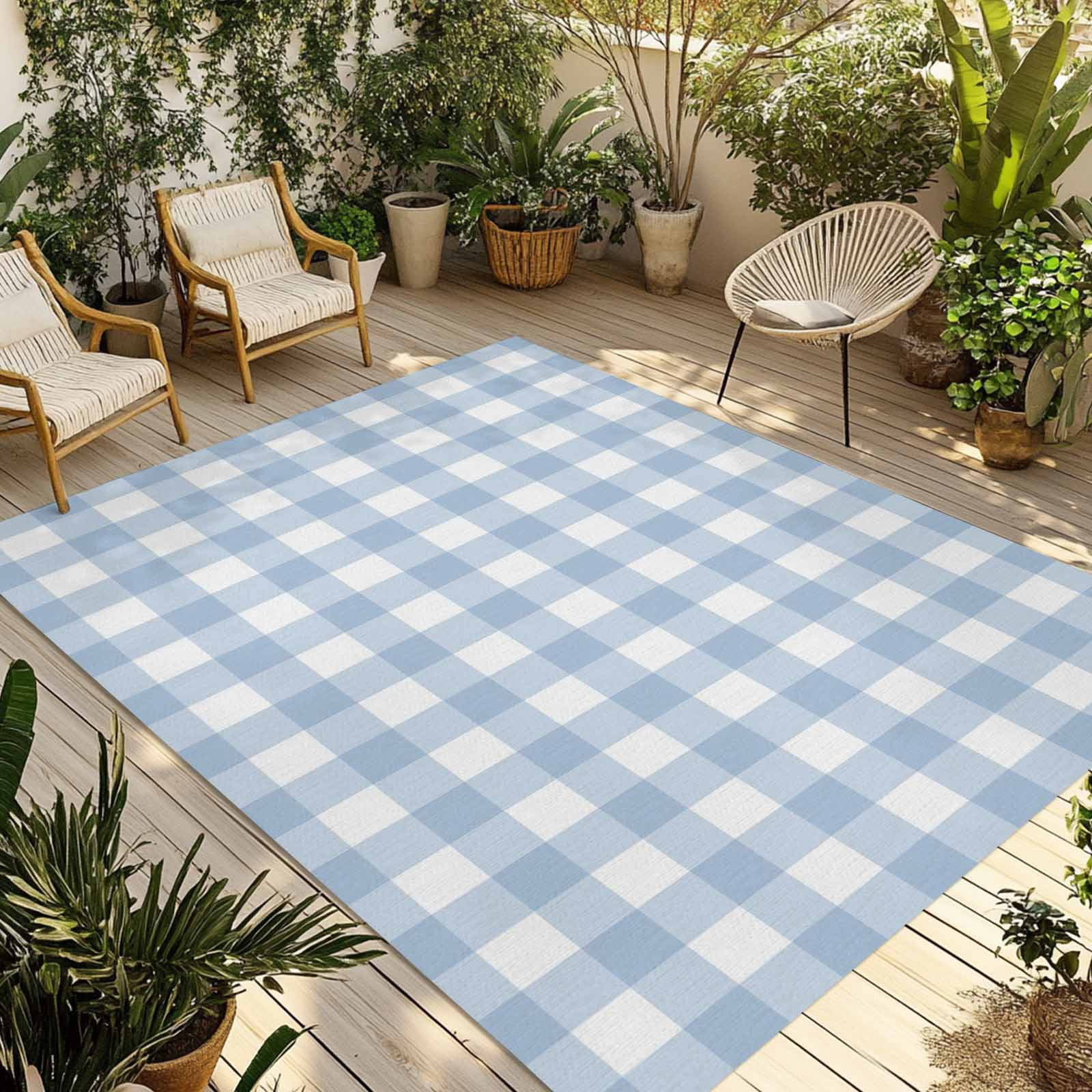 Light Blue Plaid Outdoor Rug for Patio/Deck/Porch, Non-Slip Large Area Rug 3 x 5 Ft, Modern Minim... | Walmart (US)