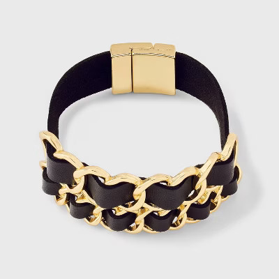 Simulated Leather and Chain Bracelet - Universal Thread™ Black/Gold | Target