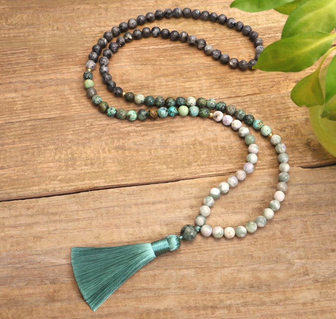 108 Beads Necklace , Mala Prayer Tassel Necklace, African Turquoise Healing Necklace, Tassel Mala... | Etsy (UK)