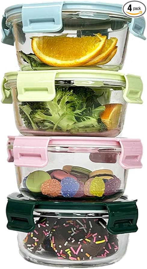 12OZ Round Glass Food Storage Containers With Lids, 1.5 Cup Round Meal Prep Containers with Lid B... | Amazon (US)