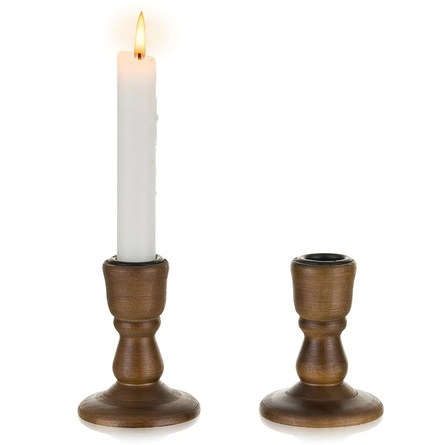 Wood Candle Holders for Candlesticks: 2 Pcs Wood Taper Candle Holders Rustic Candlesticks Holders... | Amazon (US)