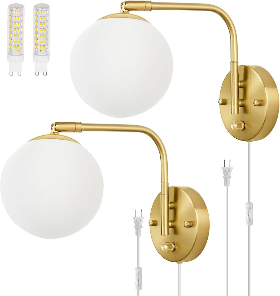 Dimmable Wall Sconces Plug in, Swing Arm Wall Lights with Plug in Cord and Dimmer On/Off Knob Swi... | Amazon (US)
