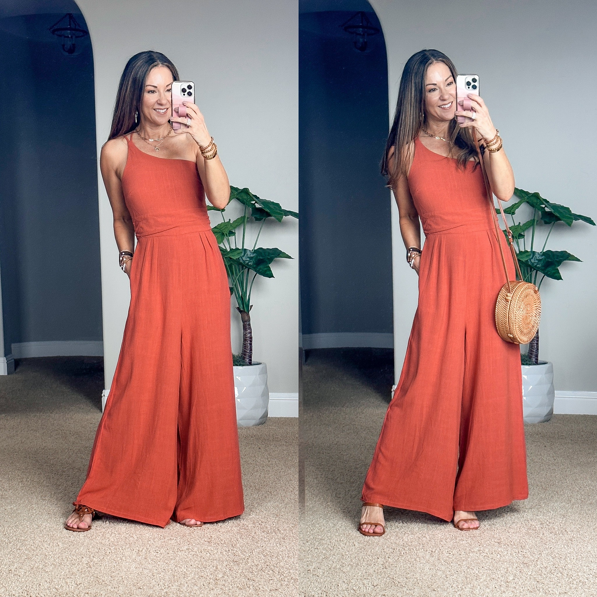 💥Sale alert!  29% off + 5% clickable coupon on this Petite friendly one shoulder jumpsuit.  Wearing an small. 19 color options  It has pockets and adjustable straps.  I'm 5'1 and I can wear this with flats and heels.  I linked my favorite strapless bra, favorite heels, sandals and an affordable version of my sandals from Amazon. 

#LTKsalealert #LTKunder50 #LTKstyletip