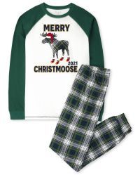 Unisex Adult Matching Family Long Sleeve 'Merry Christmoose 2021' Cotton Pajamas | The Children's... | The Children's Place