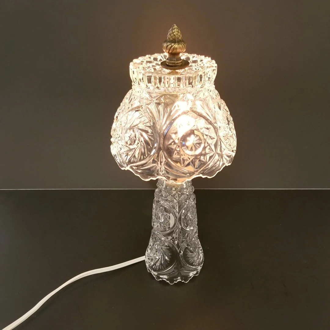Vintage Glass Crystal Lamp Clear Boudoir Decorative - Etsy | Etsy (US)