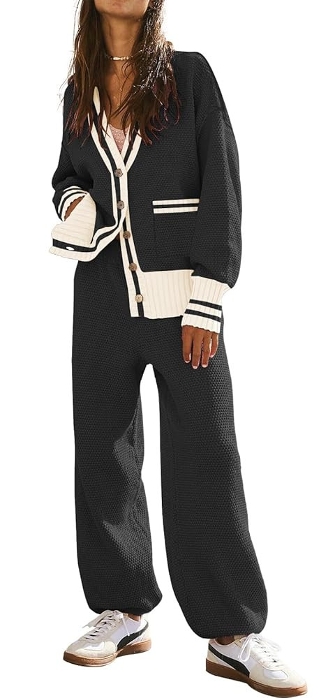 ETCYY NEW Women's 2 Piece Outfit Lounge Set Trendy Cardigan Sweater Pants Sets V Neck Button Pock... | Amazon (US)