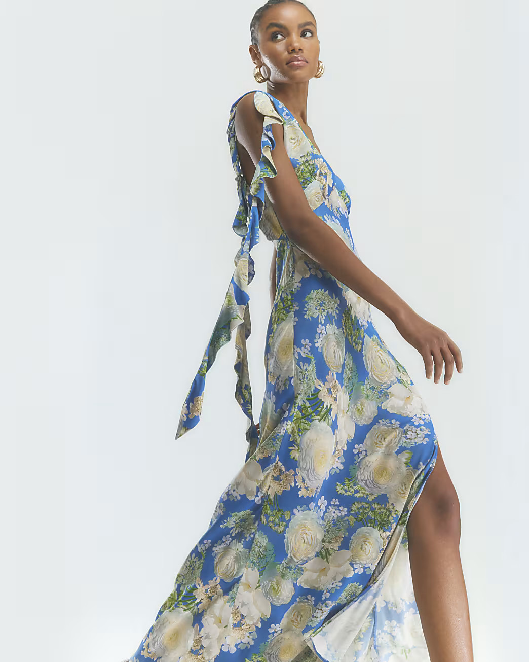 Blue Floral Ruffle Slip Maxi Dress | River Island UK & IE