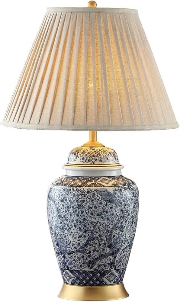 28.7” Tall Table Lamp Ceramic LED Table Lamp Porcelain Blue White Bird and Branch Bell Shade De... | Amazon (US)