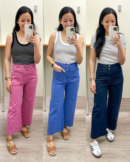 Size XS tops
Size 4 pants (would prefer 2)
Wedge heels are true to size 
Sized down 1/2 in sneakers

Kohls fashion
Kohls spring fashion
Lauren Conrad Wide leg pants 